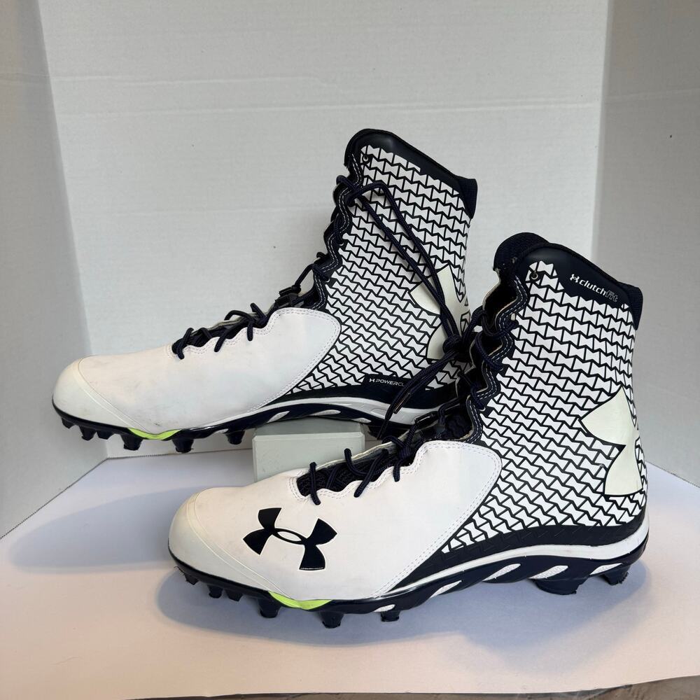 Under Armour ClutchFit High Top Football Cleats White Navy Mens 15 D - Picture 4 of 7